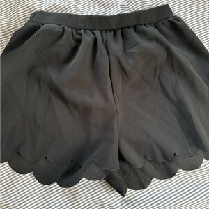 Everly Black Scalloped Hem Shorts